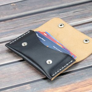 Business card holder leather Black credit card holder Personalized coin pouch Vegetable tan leather Credit card case Minimalist wallet men