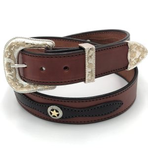 Amish Made Bridle Leather Belt: Two-Tone Western Belt with Texas Star