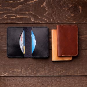 Leather Card holder Double pocket card wallet Personalized leather card holder Slim leather wallet Minimalistic wallet Father Day gift