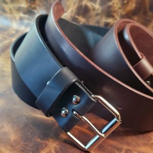 Handmade Full Grain Leather Belt: 2" Wide, Silver Roller Buckle