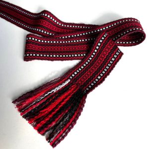 Red woven belt, Hand crafted striped waistband, 2" wide unisex ethnic sash, Slavic boho kraika