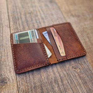 Personalized Leather Bifold Wallet: Handmade Front Pocket Card Holder