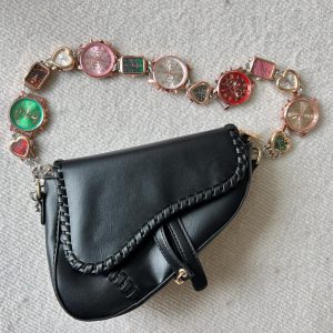 Punk multicolor watch bag strap, trendy clocks metal bag chains, Y2K watch bag accessory, watch bag chain & belt, unique watch gift