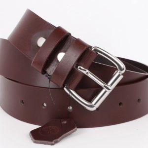 Handmade Full Grain Buffalo Leather Belt: Amish Made USA Rolling Buckle 1.5'' Width