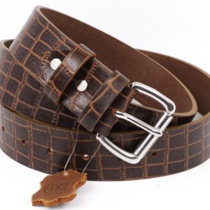 American Handmade Crocodile Pattern Leather Belt: Full Grain Buffalo Hide 1.5 Width