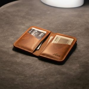 Personalized Leather Bifold Wallet: Minimalist Front Pocket Card Holder