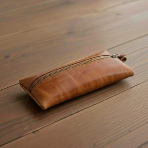 Handmade Genuine Leather Zipper Pouch, Minimalist Travel & Tech Organizer