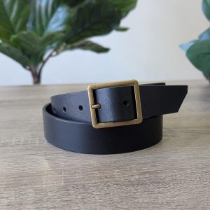 Black Leather Waist Belt: Italian Veg Tan, Square Buckle, Made in Canada