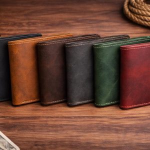 Personalized Full Grain Crazy Horse Leather Bifold Wallet for Men, Custom Engraved Distressed Wallet with ID Window, Gift for Him