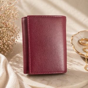 Genuine Leather Minimalist Trifold Wallet for Women, Slim Compact Card Holder with Zip Pocket, Small Elegant Everyday Wallet, Gift for Her