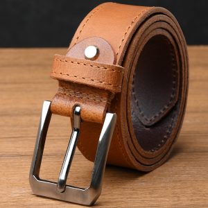 Men's Full Grain Leather Belt 35mm width Polished Buckle Classic Formal Belt for Men Tan Gift for Him