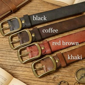 Personalized Top-Grain Leather Belt, Brass Buckle, Men's Anniversary Gift